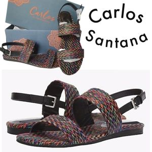 Carlos Santana Sandy Stripe Rainbow Color Fabric Adj Ankle Strap Flat Sandals  7